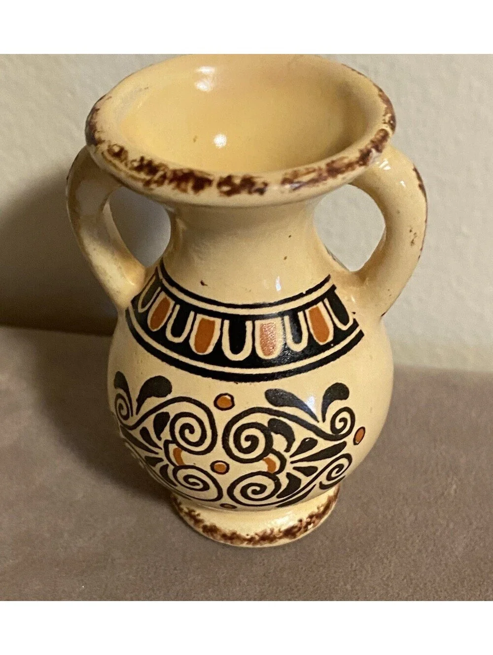 Miniature Greek Pottery Vase Or Urn Greece Hand Painted Souvenir